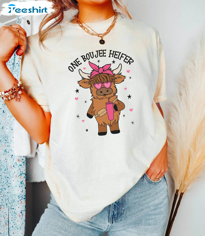 Retro Cow Heart Sarcastic Valentines Sweatshirt , One Boujee Heifer Shirt Tank Top