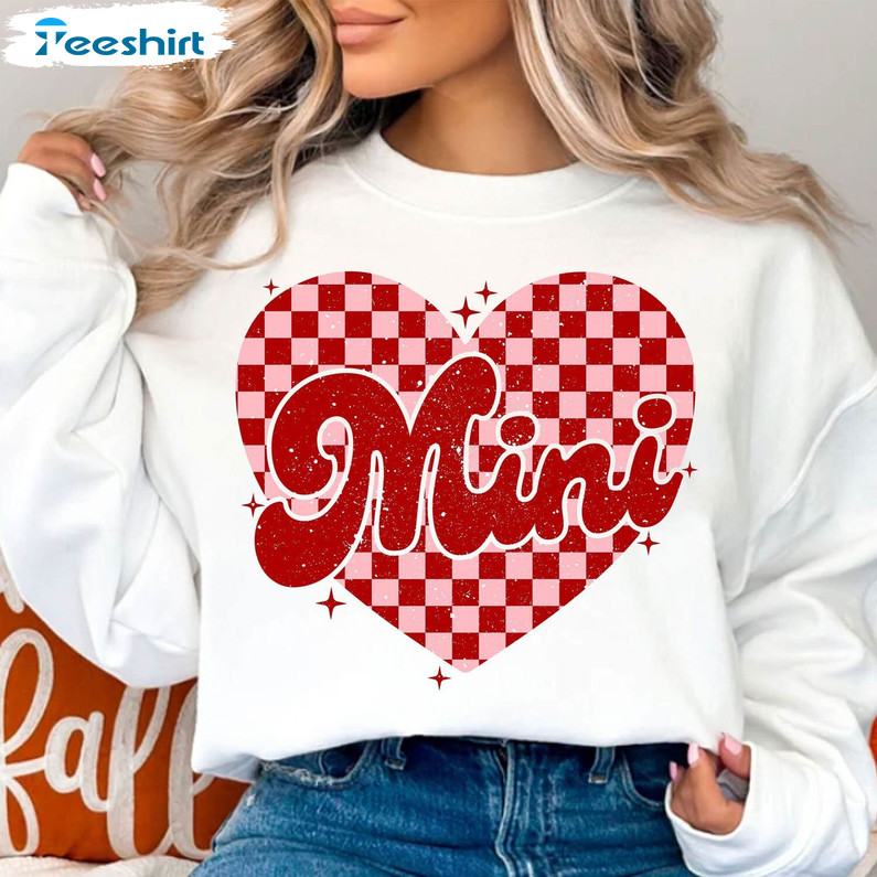 Vintage Mini Checkered Heart Sweatshirt , Valentines Day Long Sleeve Crewneck