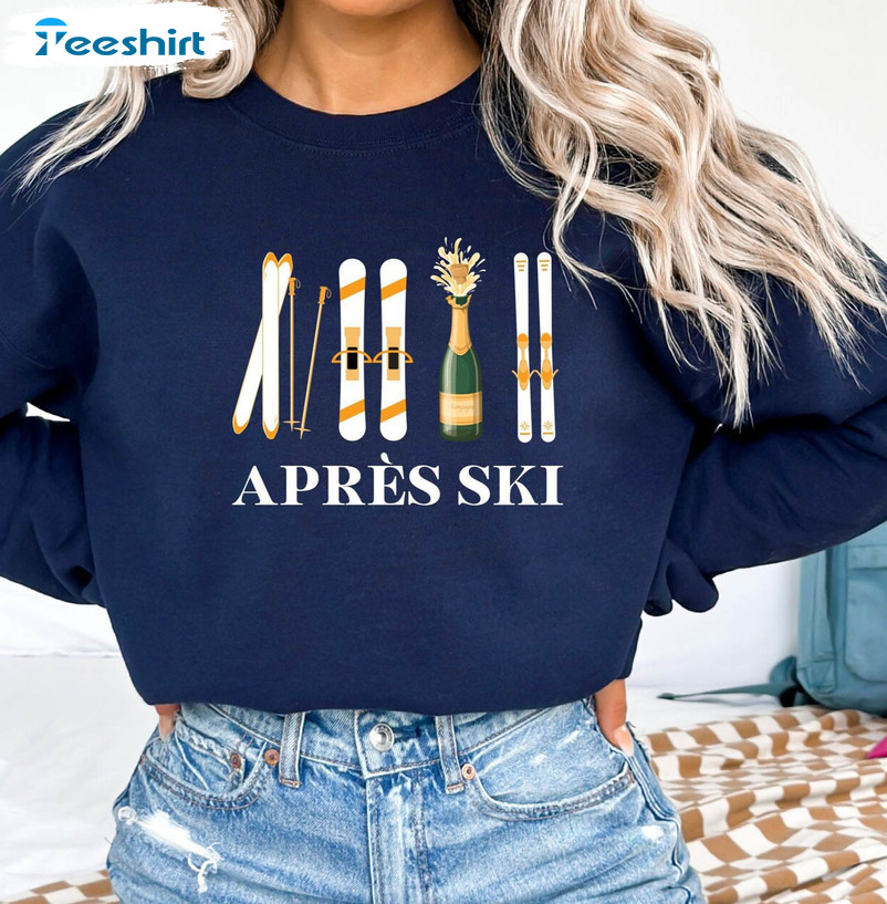 Cool Design Apres Ski Sweatshirt, Trendy Winter Short Sleeve Crewneck