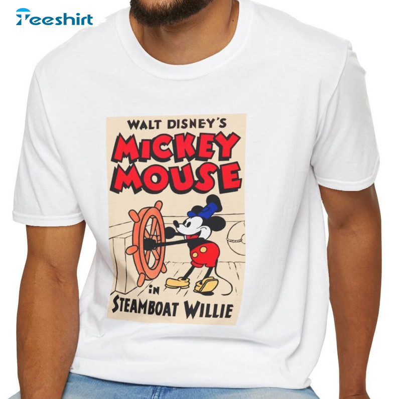 New Rare Steamboat Willie Shirt, Mickey Mouse Steamboat Long Sleeve Crewneck