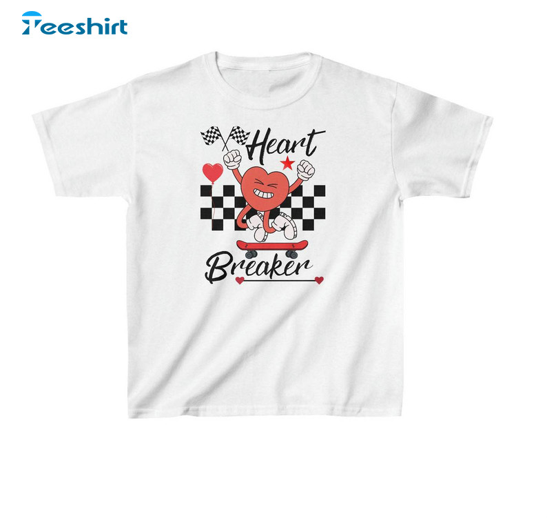 Retro Heartbreaker Skateboard Shirt, Big Kid Heart Breaker Short Sleeve Long Sleeve