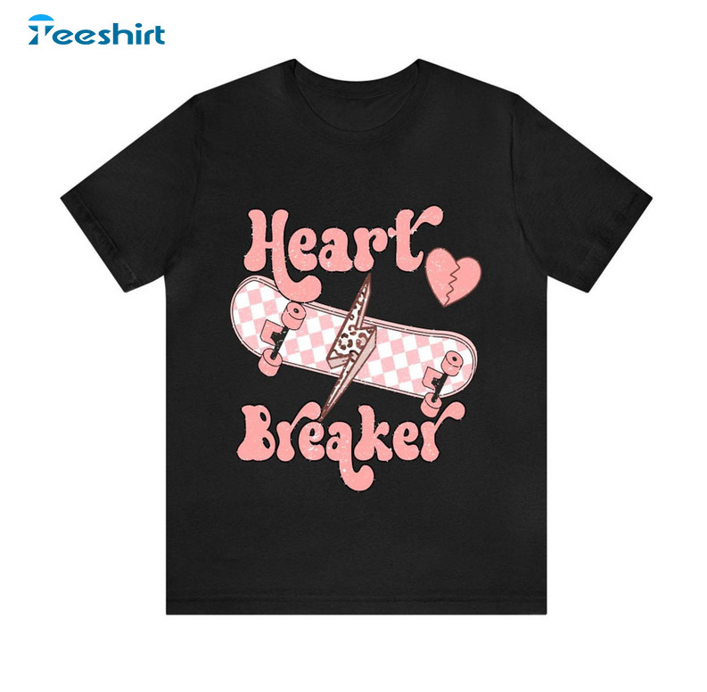 Creative Heartbreaker Skateboard Shirt, Skateboard Valentines Short Sleeve Hoodie