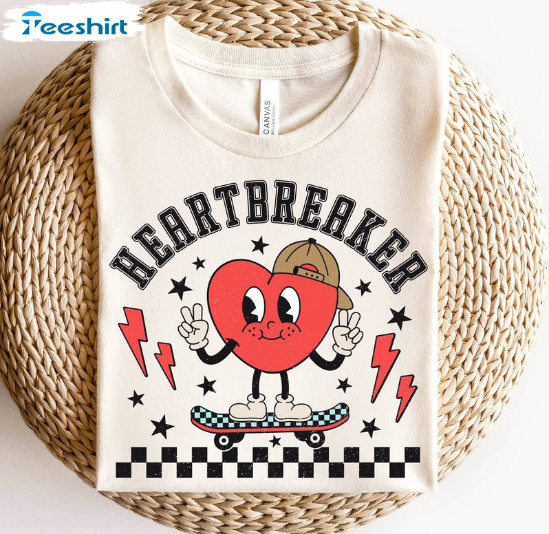 Limited Heartbreaker Skateboard Shirt, Retro Valentine Crewneck Unisex T Shirt