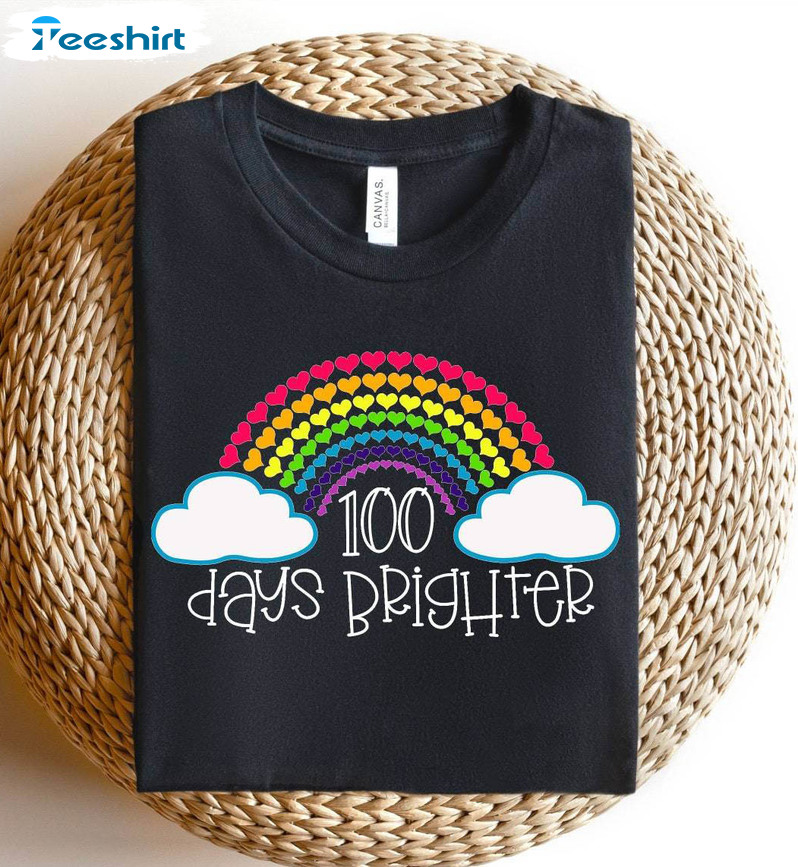 Comfort 100 Days Of School Sweatshirt , 100 Days Brighter Inspired Shirt Long Sleeve