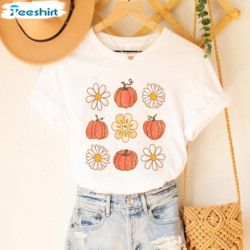 Daisy Pumpkin Shirt - Thanksgiving Retro Unisex T-shirt Crewneck