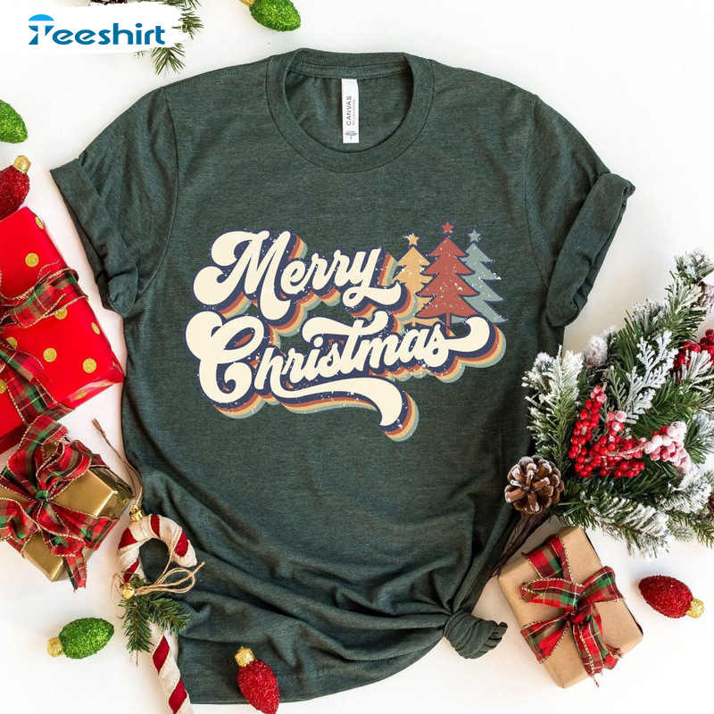 Merry Christmas Shirt - Colorful Christmas Tree Sweatshirt Crewneck