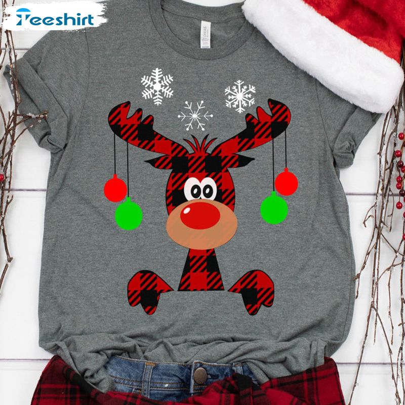 Buffalo Plaid Moose Shirt - Christmas Reindeer Sweatshirt Long Sleeve