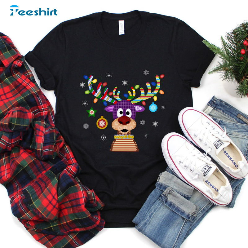 Peeping Reindeer Shirt - Christmas Lights Colorful Unisex Hoodie Tee Tops