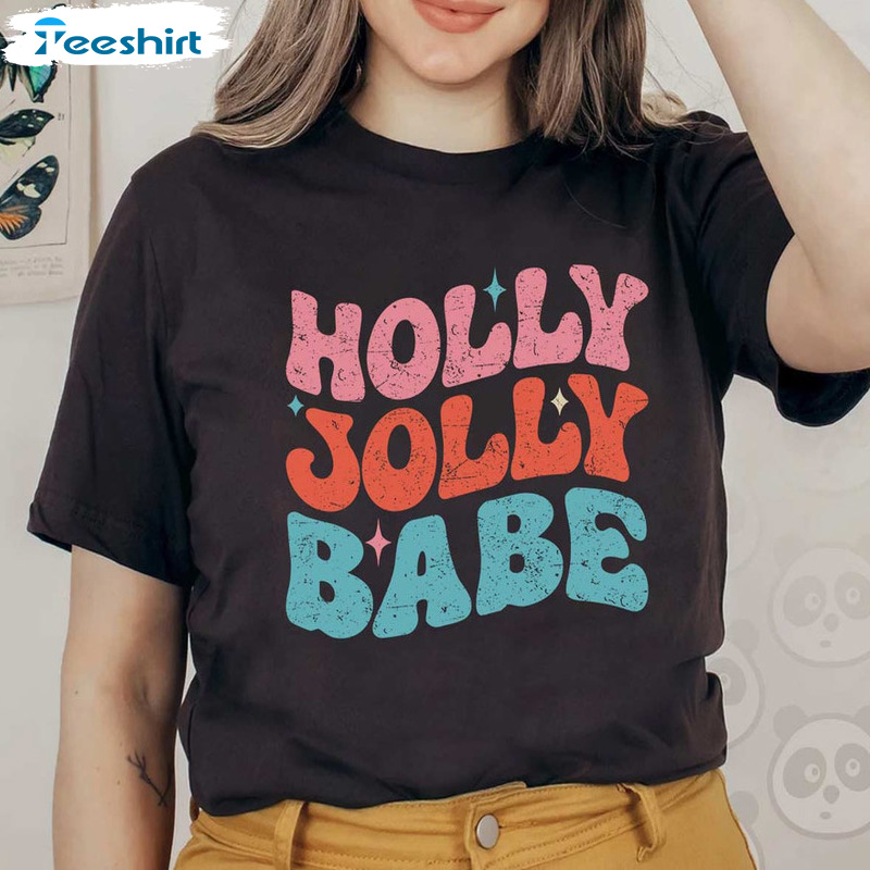 Holly Jolly Babe Christmas Shirt - Retro Sublimation Christmas Unisex T-shirt Sweater
