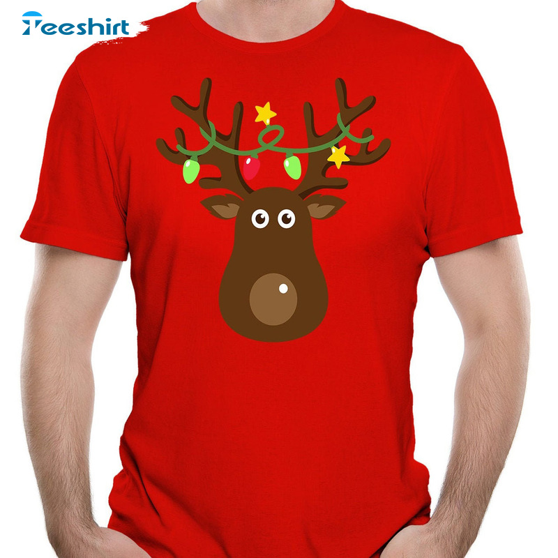 Reindeer Christmas Shirt - Glitch Men Xmas Sweatshirt Long Sleeve