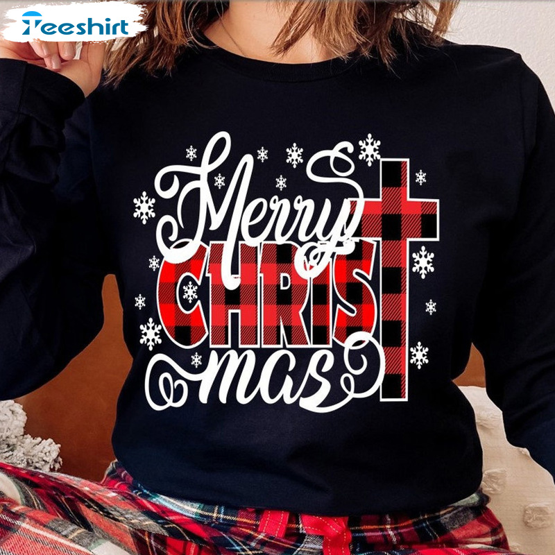 Christmas Jesus Buffalo Plaid Shirt - Merry Christmas Unisex T-shirt Short Sleeve
