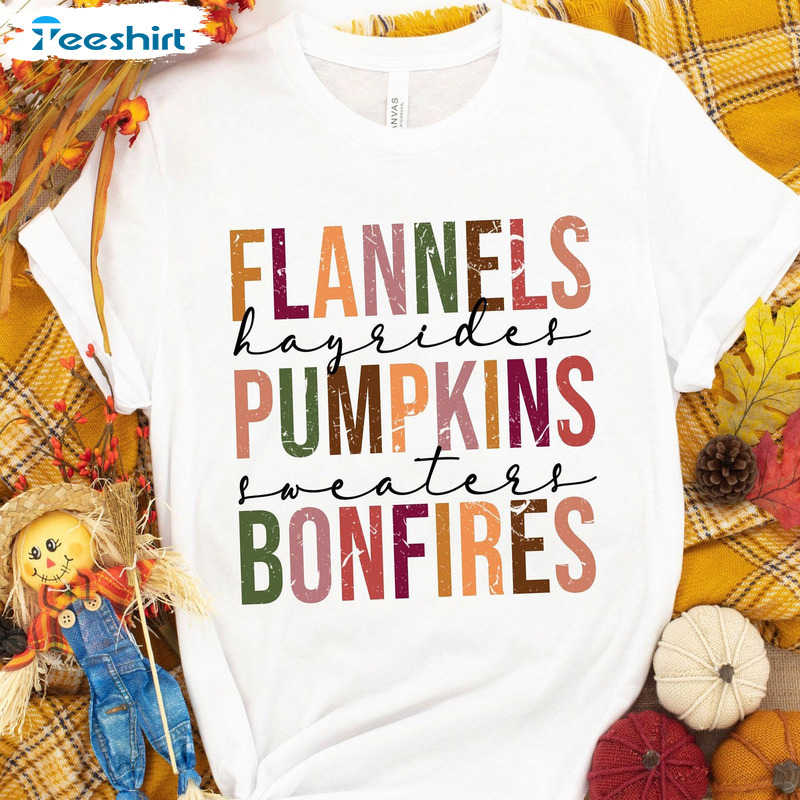 Flannels Pumpkin Bonfires Shirt - Thanksgiving Pumpkin Sweatshirt Long Sleeve