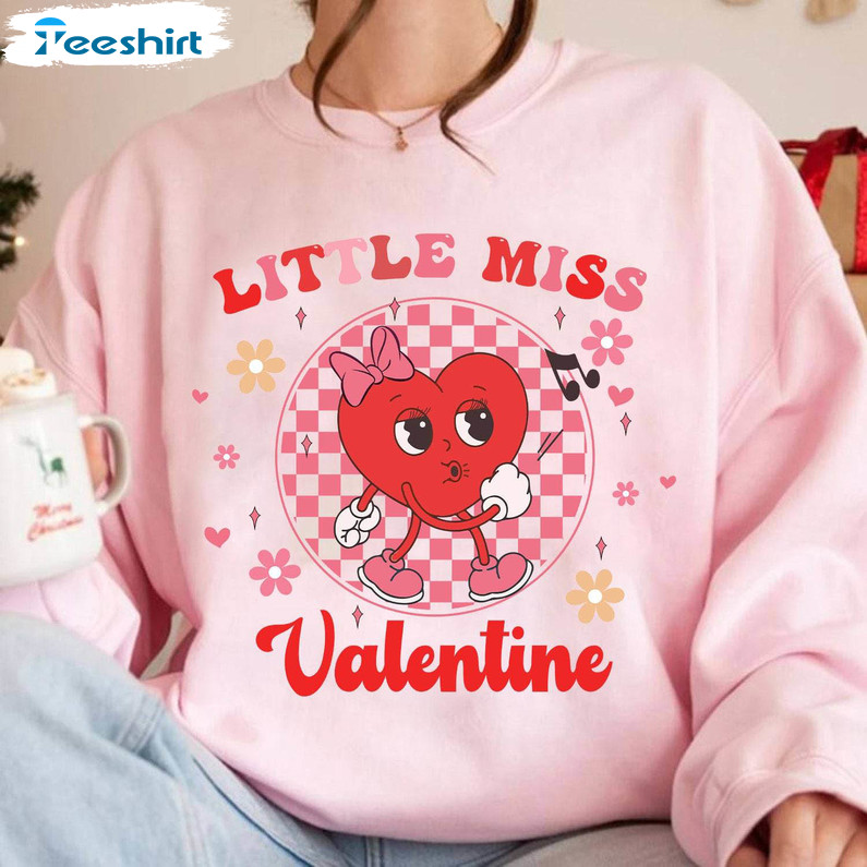 Cute Little Miss Valentine Shirt, Funny Heart Character Girl Bow Valentines Day T Shirt