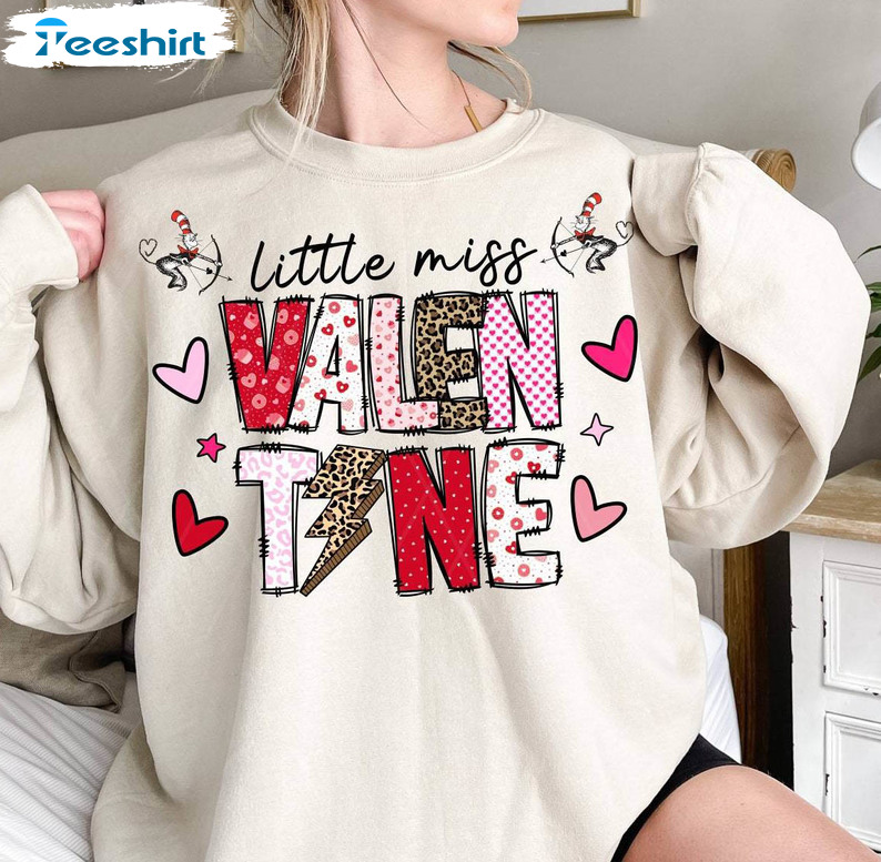 New Rare Little Miss Valentine Shirt, Leopard Valentine Unisex Hoodie Crewneck