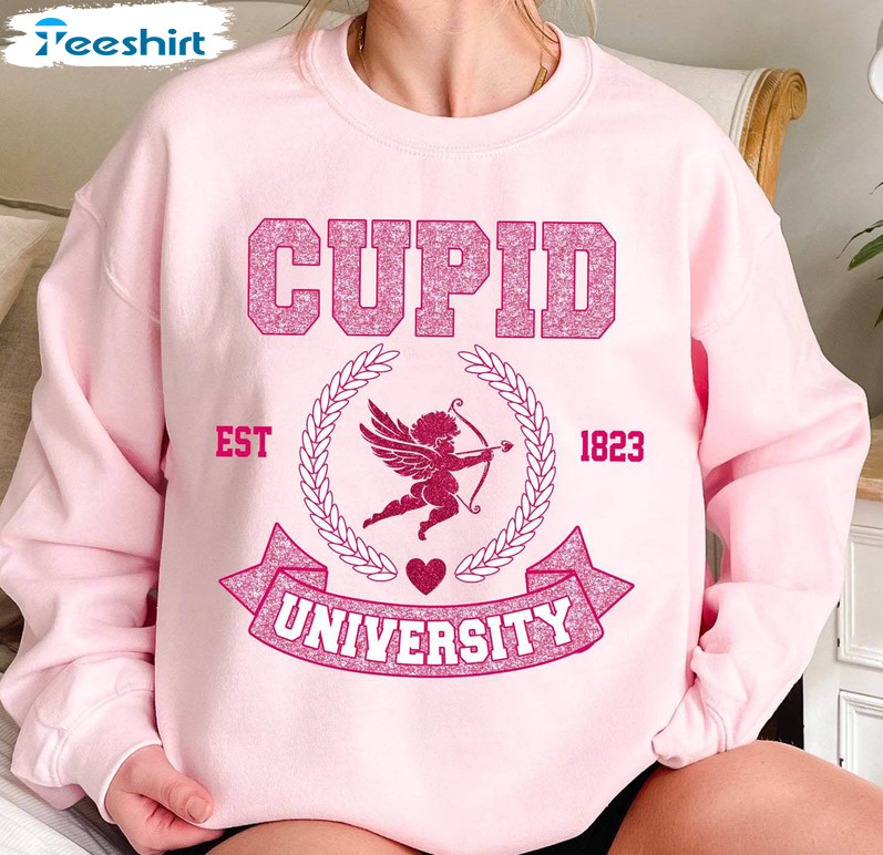 Funny College Short Sleeve , Neutral Cupid University Shirt Unisex Hoodie