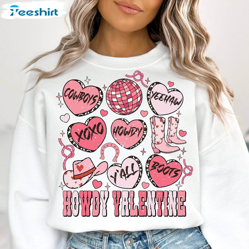 Awesome Howdy Valentine Shirt, Trendy Western Long Sleeve Hoodie