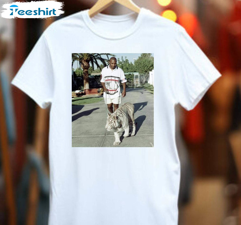 Unique Mike Tyson Walking White Tiger T Shirt, Funny Mike Tyson Shirt Unisex Hoodie