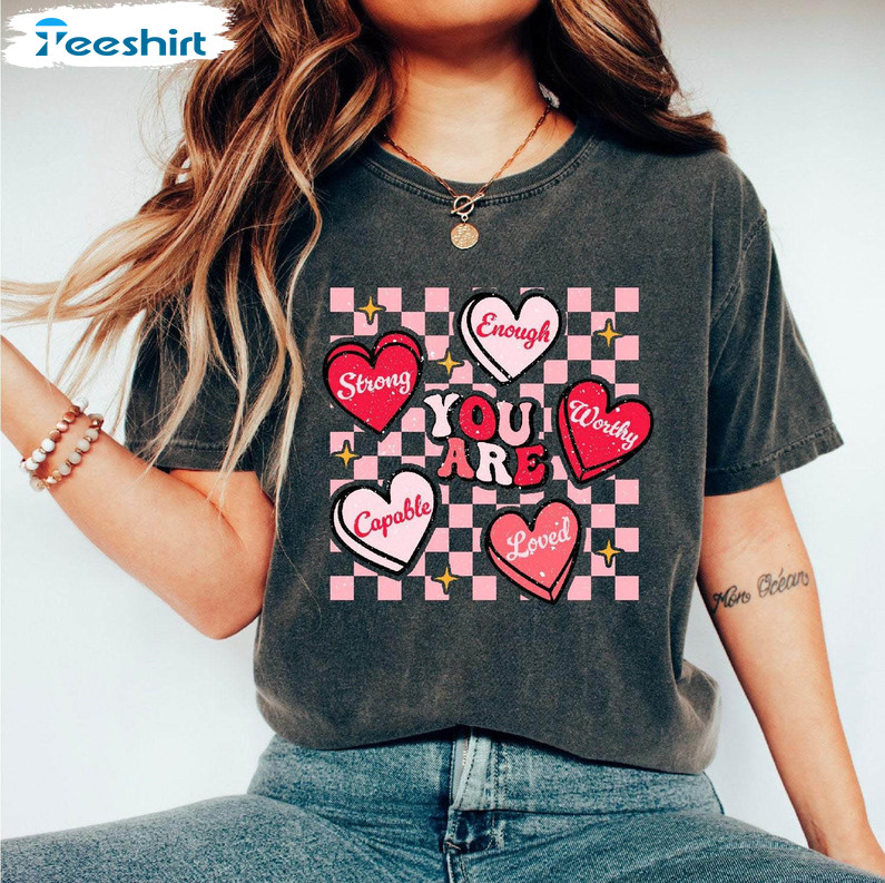 Positive Affirmations Shirt , Groovy Candy Heart Unisex T Shirt Short Sleeve