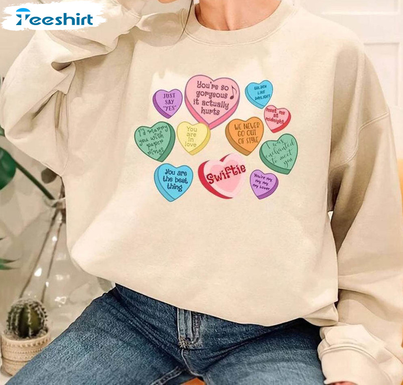 New Rare Valentines Taylor Version Shirt, Groovy Candy Hearts Crewneck Unisex Hoodie