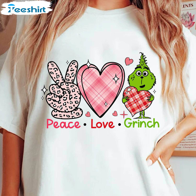 Comfort Grinch's Valentine Shirt, Funny Peace Love Grinch Long Sleeve Crewneck