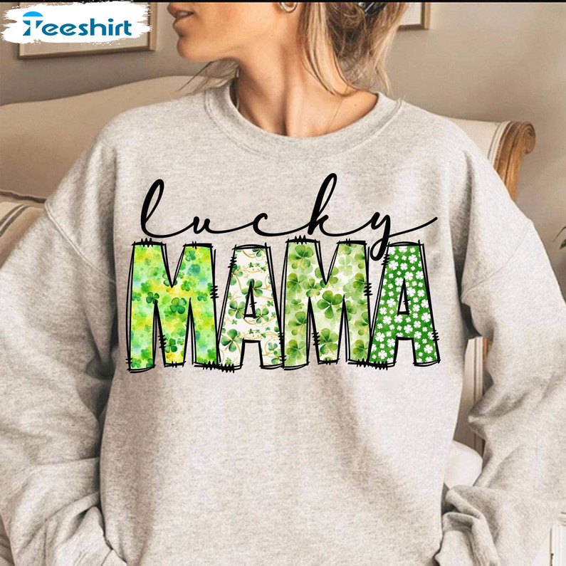 One Lucky Mama Cool Design Shirt, Trendy Shamrocks Short Sleeve Crewneck