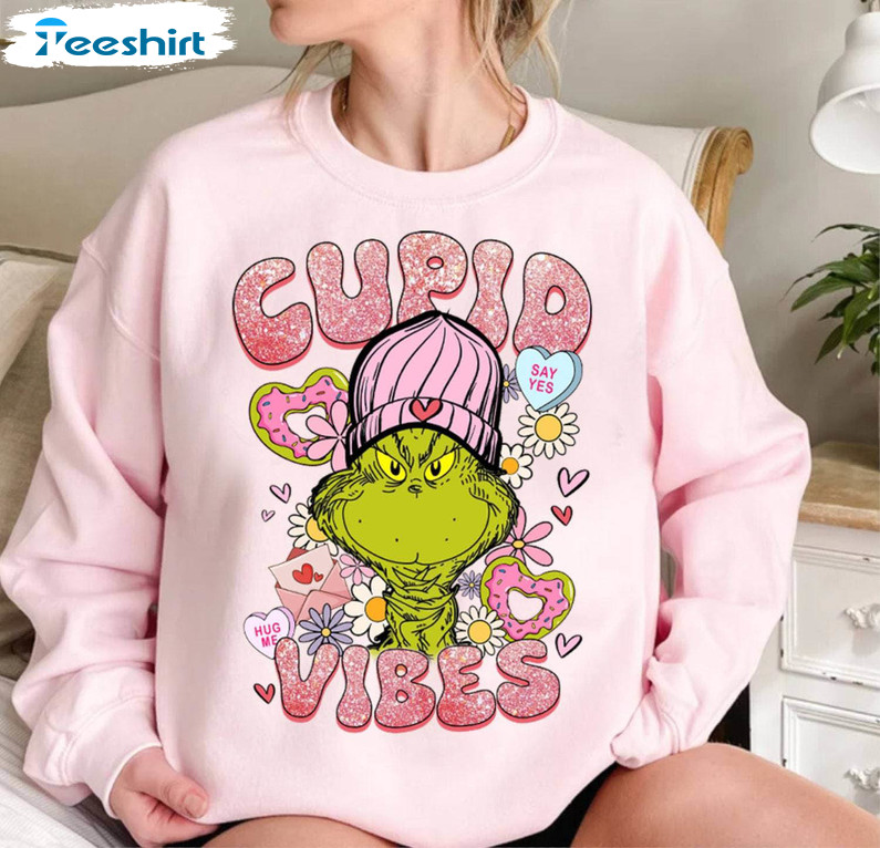 Grinc Cupid Vibes Valentines Sweatshirt , Grinch's Valentine Shirt Long Sleeve