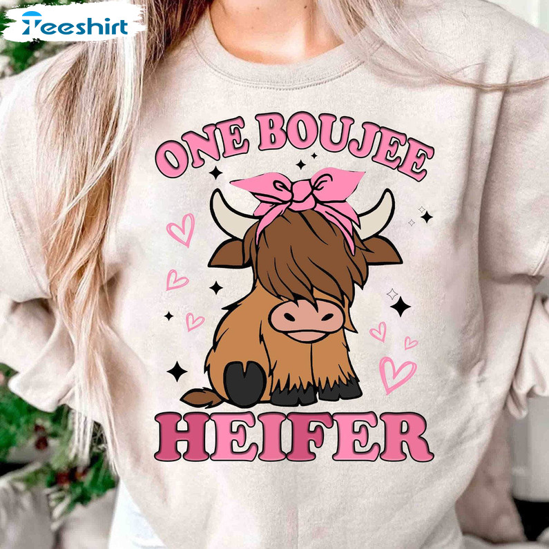 Cute Heifer Sweatshirt , Groovy One Boujee Heifer Shirt Long Sleeve