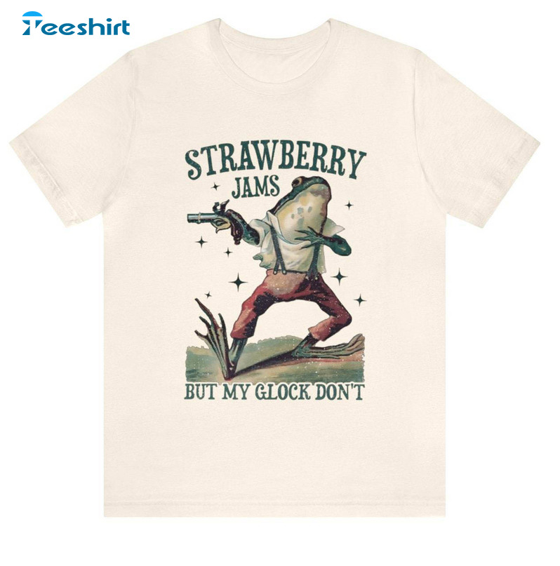 Trendy Strawberry Jams But My Glock Don't Shirt, Funny Frog Meme Hoodie Tank Top