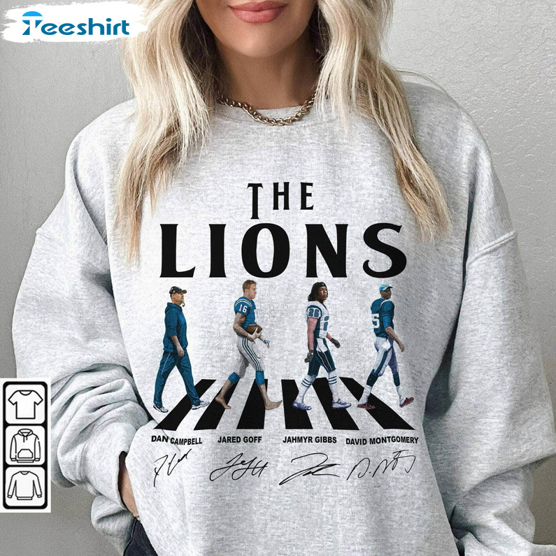 Lions Walking Abbey Road Signatures Football T Shirt, Detroit Lions Shirt Sweater