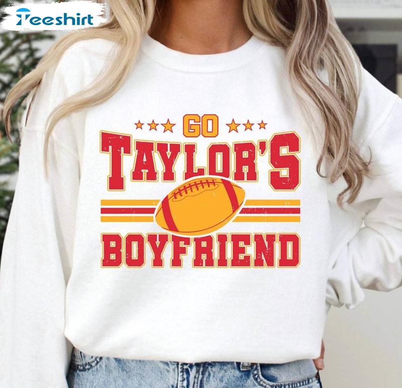 Unique Go Taylor's Boyfriend Sweatshirt, Vintage Football Tee Tops Long Sleeve