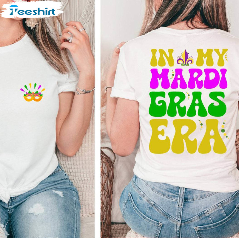 Comfort In My Mardi Gras Era Shirt, Mardi Gras Beads Inspired Hoodie Short Sleeve