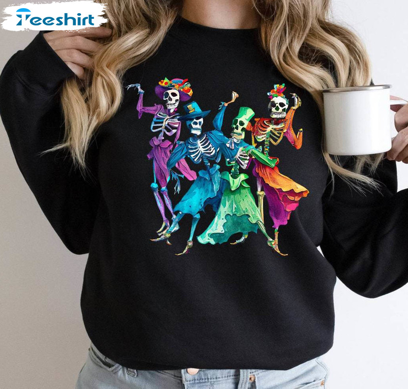 Groovy Dancing Skeletons Sweatshirt , Unique Mardi Gras Skeleton Shirt Sweater