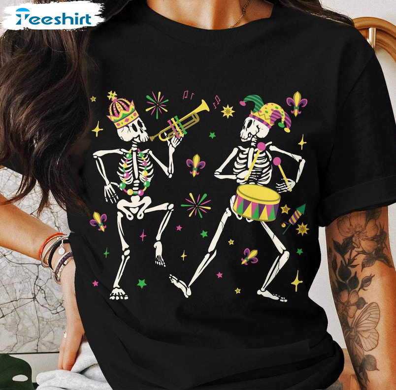 Colorful Dancing Skeletons Sweatshirt , Mardi Gras Skeleton Inspired Shirt Crewneck