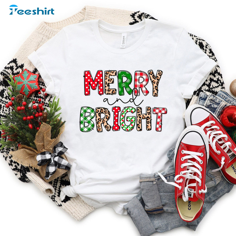 Merry And Bright Shirt - Christmas Leopard Buffalo Plaid Unisex Hoodie Sweatshirt