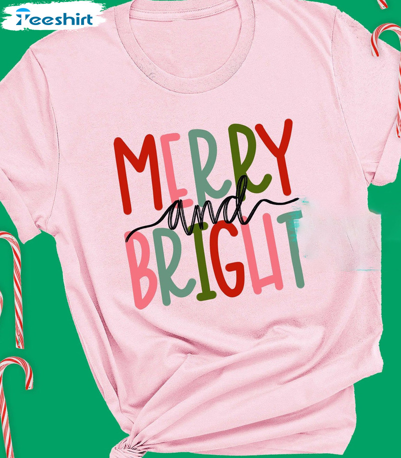 Merry And Bright Shirt - Christmas Holiday Sweatshirt Crewneck