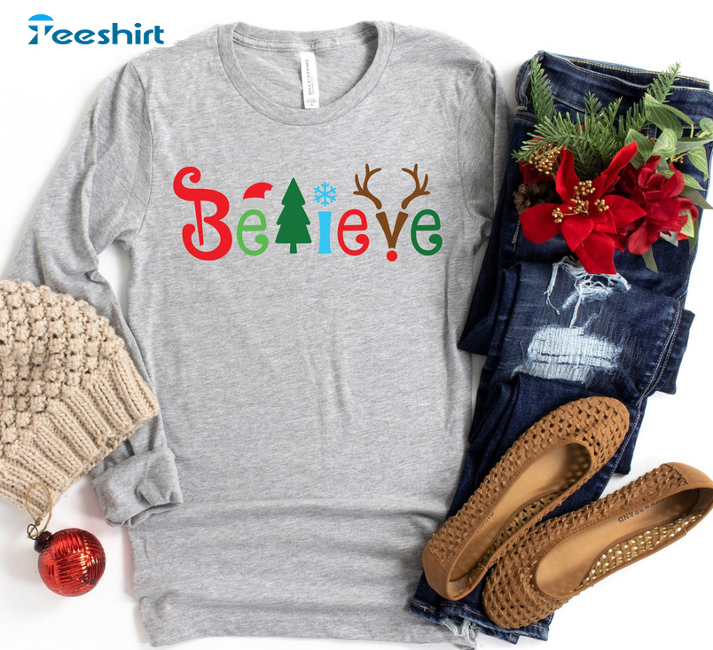 Christmas Believe Vintage Shirt - Christmas Reindeer Short Sleeve Tee Tops