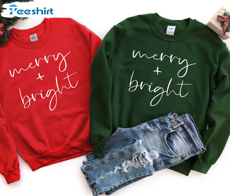 Merry And Bright Sweatshirt - Christmas Holiday Unisex Hoodie Tee Tops