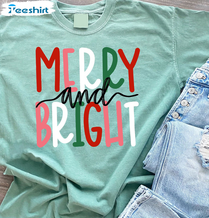 Merry And Bright Christmas Shirt - Vintage Christmas Design Long Sleeve Tank Top