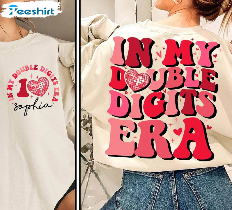 Funny In My Double Digits Era Shirt, Retro Double Digits With Heart Crewneck Long Sleeve