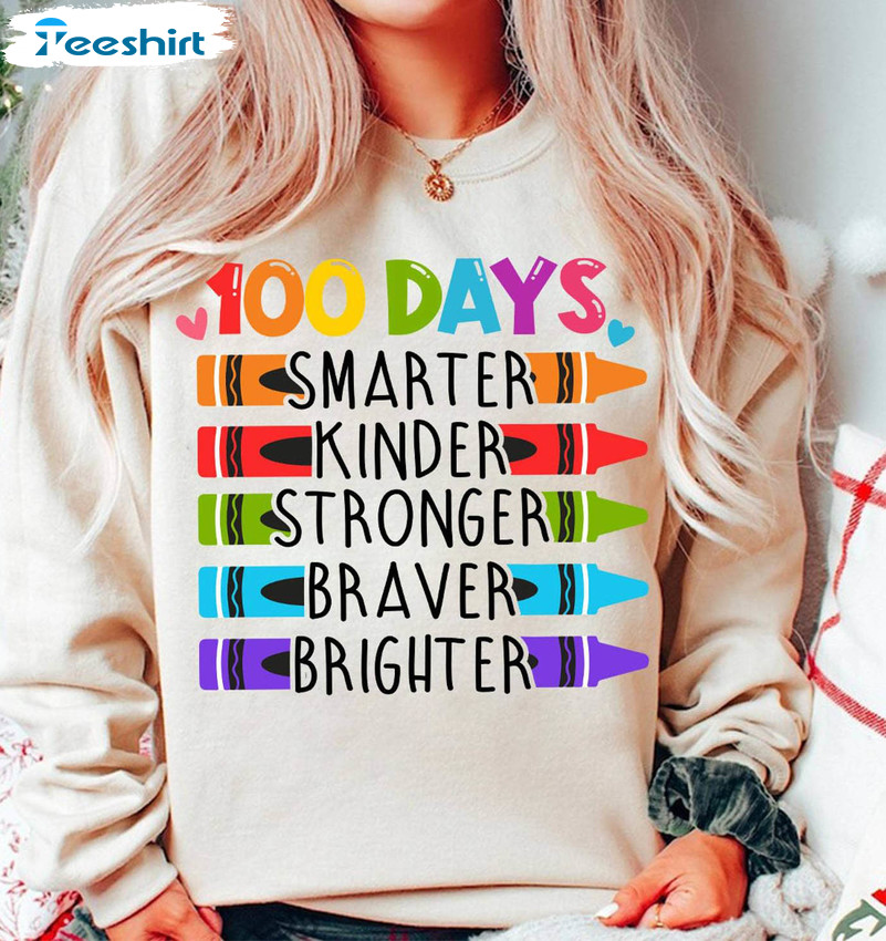 Vintage 100 Days Of School Crayon Sweatshirt , 100 Days Smarter Shirt Unisex Hoodie