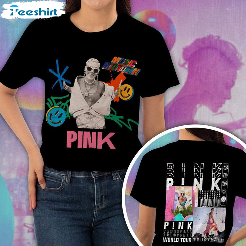 Trendy Pink Albums Sweatshirt , Groovy Pink Summer Carnival Shirt Short Sleeve