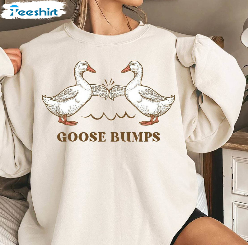 Trendy Silly Goose Sweater Sweatshirt , Cool Design Goose Bumps Shirt Short Sleeve