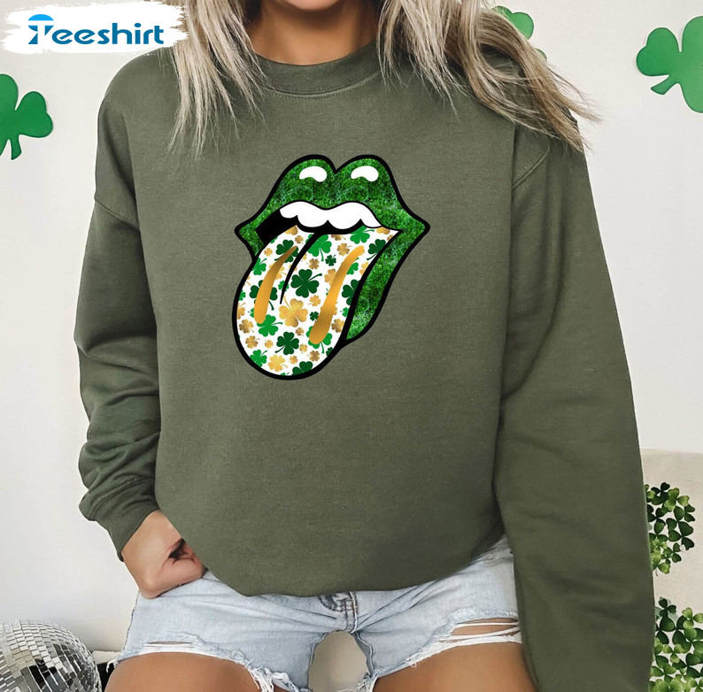 Shamrock Lips Cute Shirt, St Patricks Day Long Sleeve Sweater