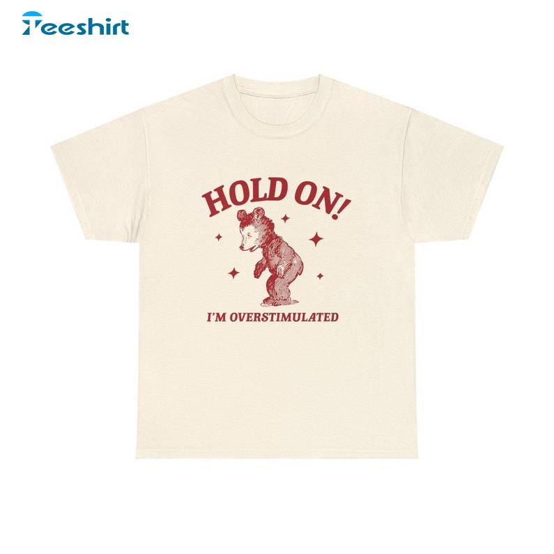 Hold On I'm Overstimulated Shirt, Funny Meme Short Sleeve Long Sleeve