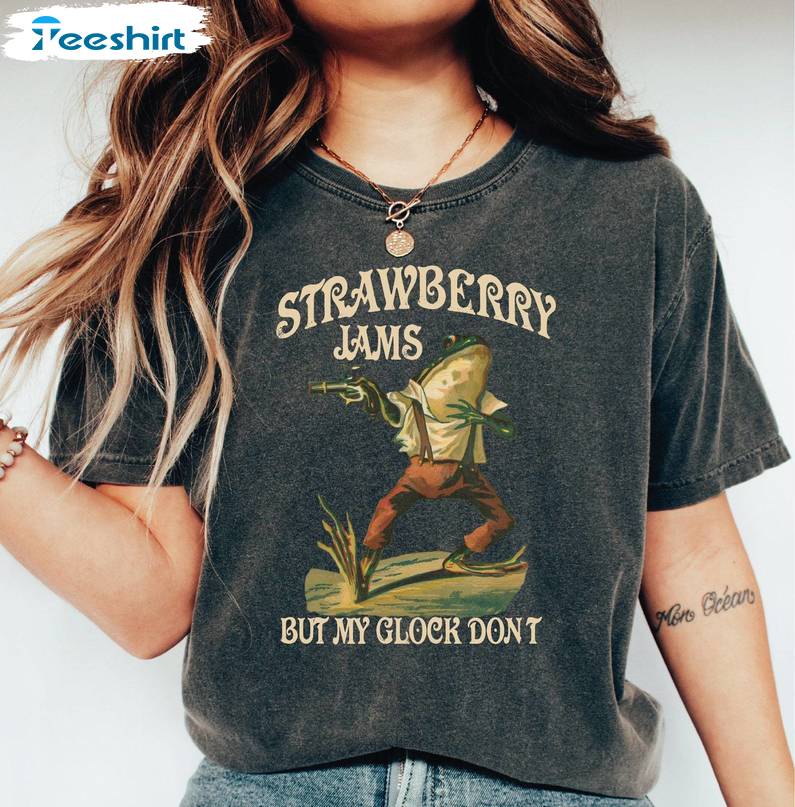 Strawberry Jams But My Glock Don't Shirt, Funny Meme Frog Long Sleeve Sweater