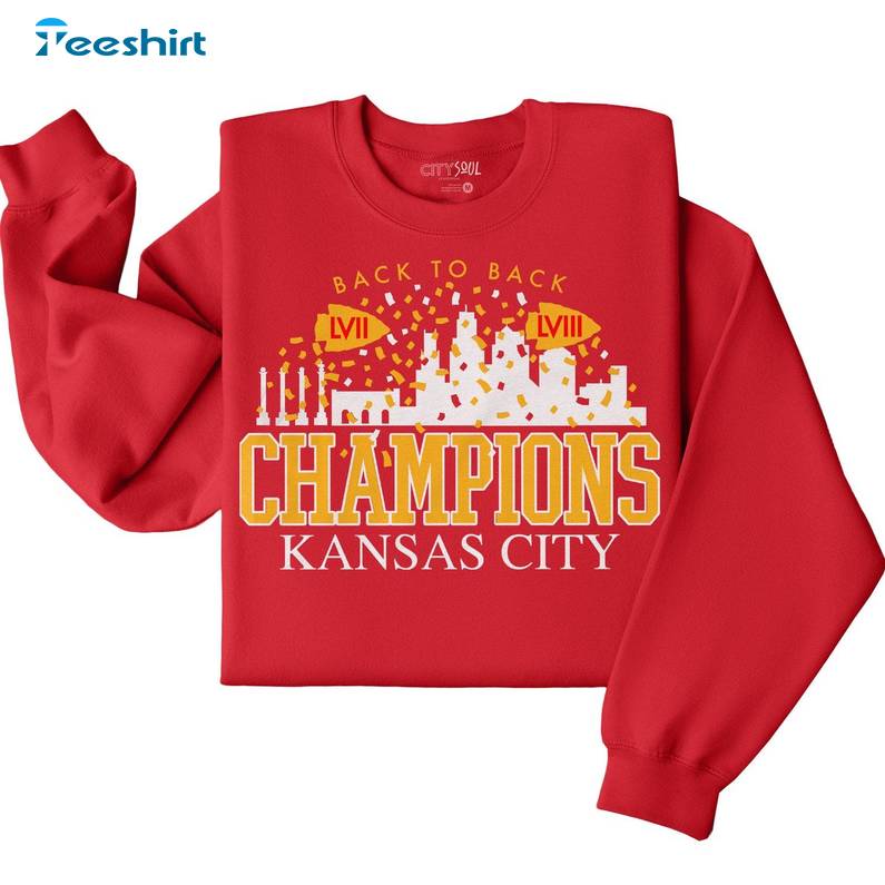 Kansas City Chiefs Shirt, Back To Back 2023 2024 Kc Football Crewneck Sweatshirt Long Sleeve