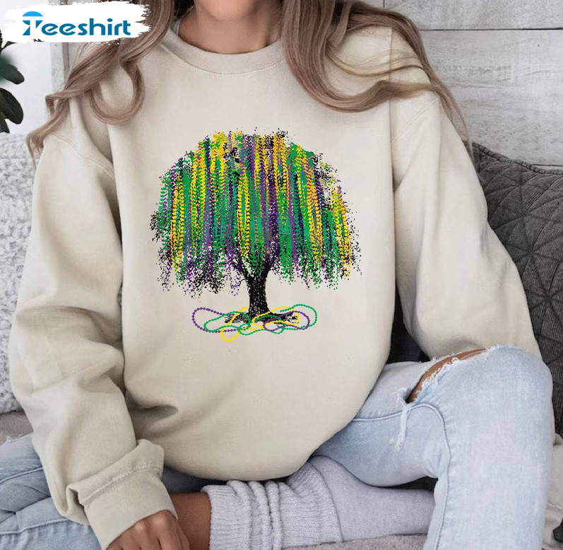 Trendy Saints New Orleans Mardi Gras Sweatshirt , Mardi Gras Bead Tree Shirt Sweater