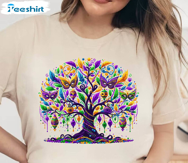 Cool Design New Orleans 2024 T Shirt, Unique Mardi Gras Bead Tree Shirt Long Sleeve