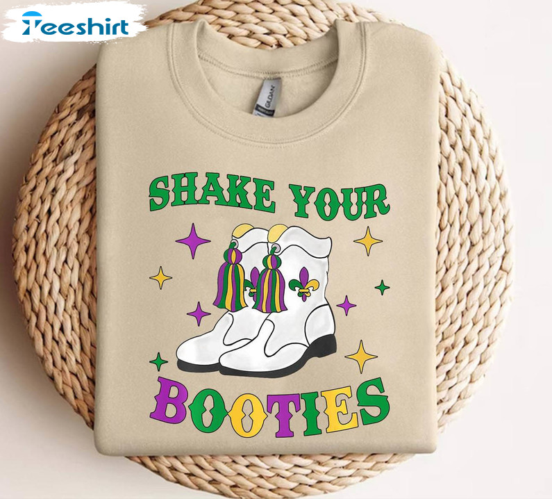 Groovy Shake Your Booties Shirt , Retro Mardi Gras Booties Unisex Hoodie Crewneck