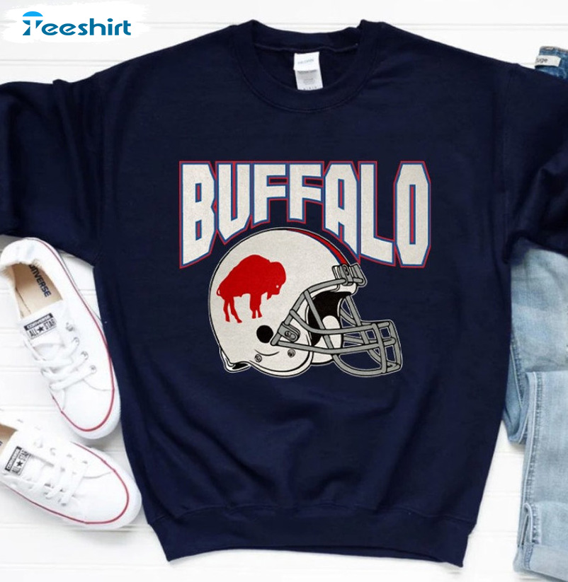 Buffalo Football Helmet Shirt - Buffalo Sports Retro Short Sleeve Sweater